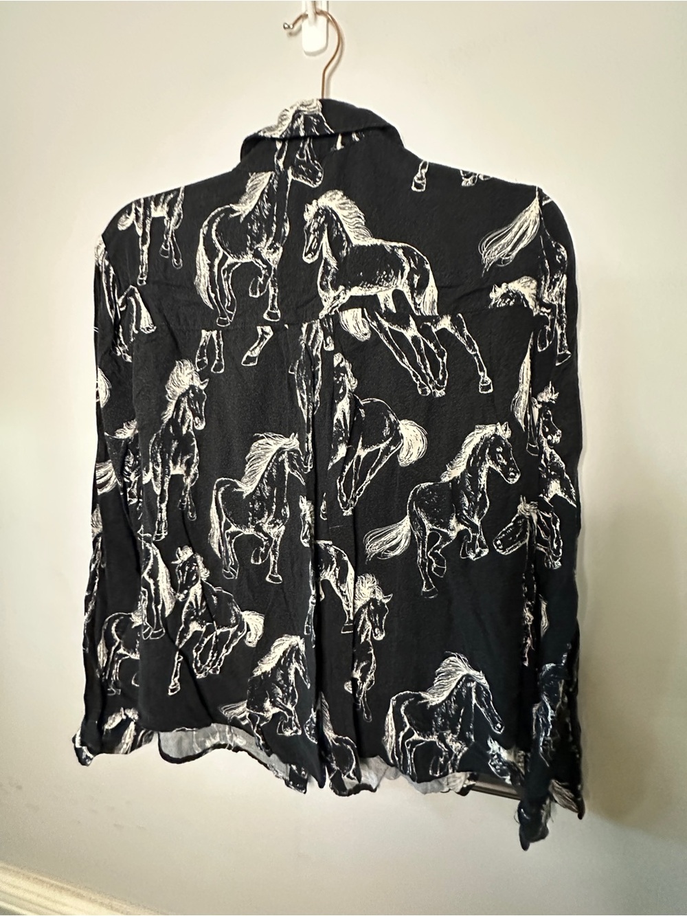 Jane and Delancey Black Button-Down Shirt with White Horse Print - Picture 3 of 4